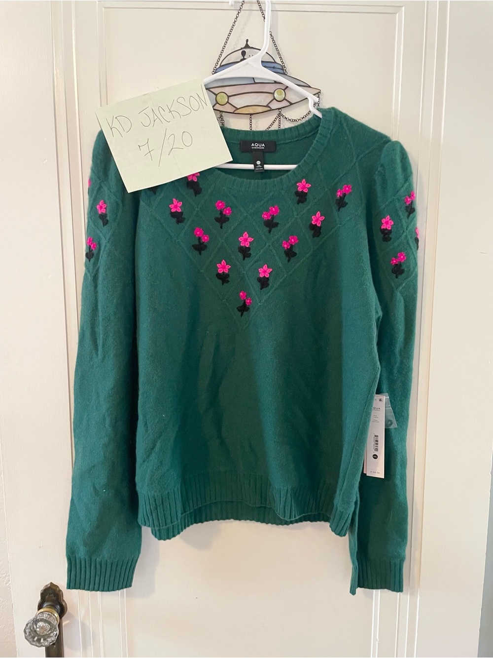 AQUA Forest Green Floral Embroidered Women's Sweater